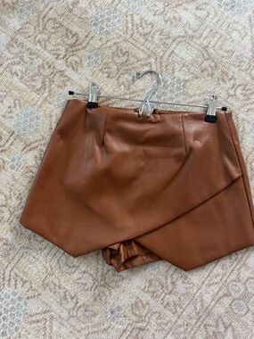 Olivaceous Chestnut Brown Faux Leather Mini Skirt
